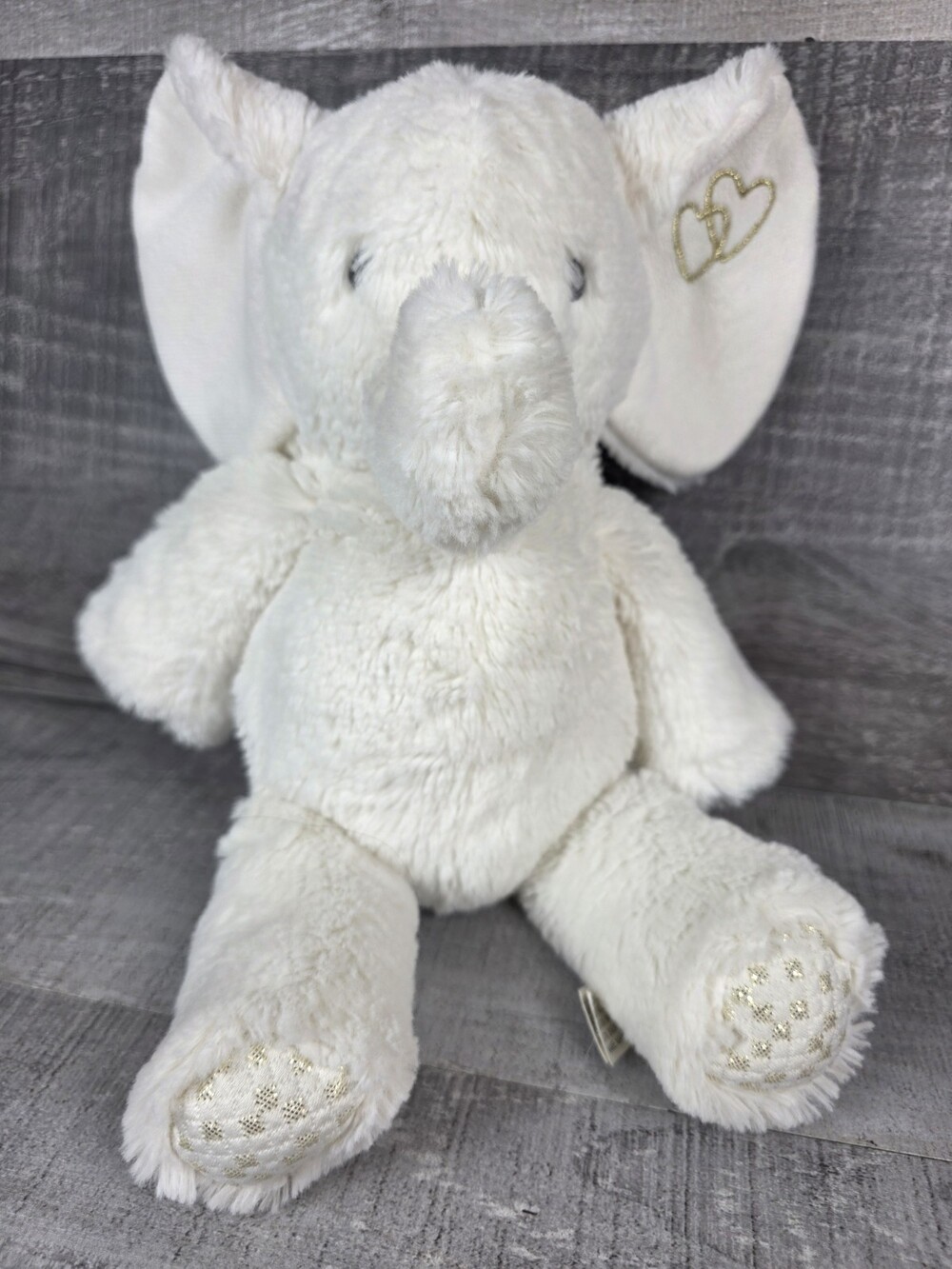 Lambs & Ivy Signature Marshmallow Plush Elephant White & Gold With Hearts b247